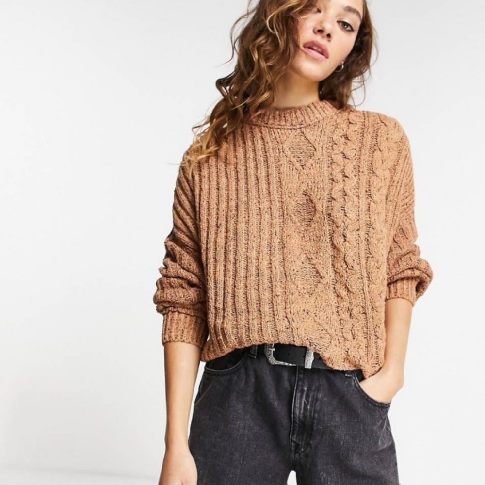Free People Tan Cable Knit Sweater